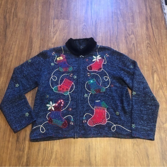 Designers Originals Sweaters - Designers studio Original Cardigan Christmas XL Blue Embroidered Very Good